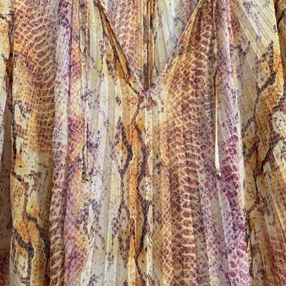MARCIANO Kaftan Maxi Dress Size M L Orange Yellow Snake Print Boho Summer Beach - Picture 2 of 12